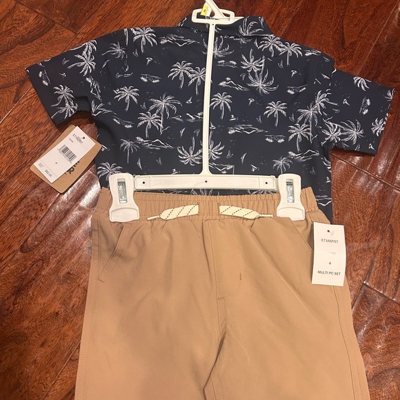 Eddie Bauer Boy's Blue Tropical Print button up pull on shorts set/ soft NWT 4 - Picture 2 of 5